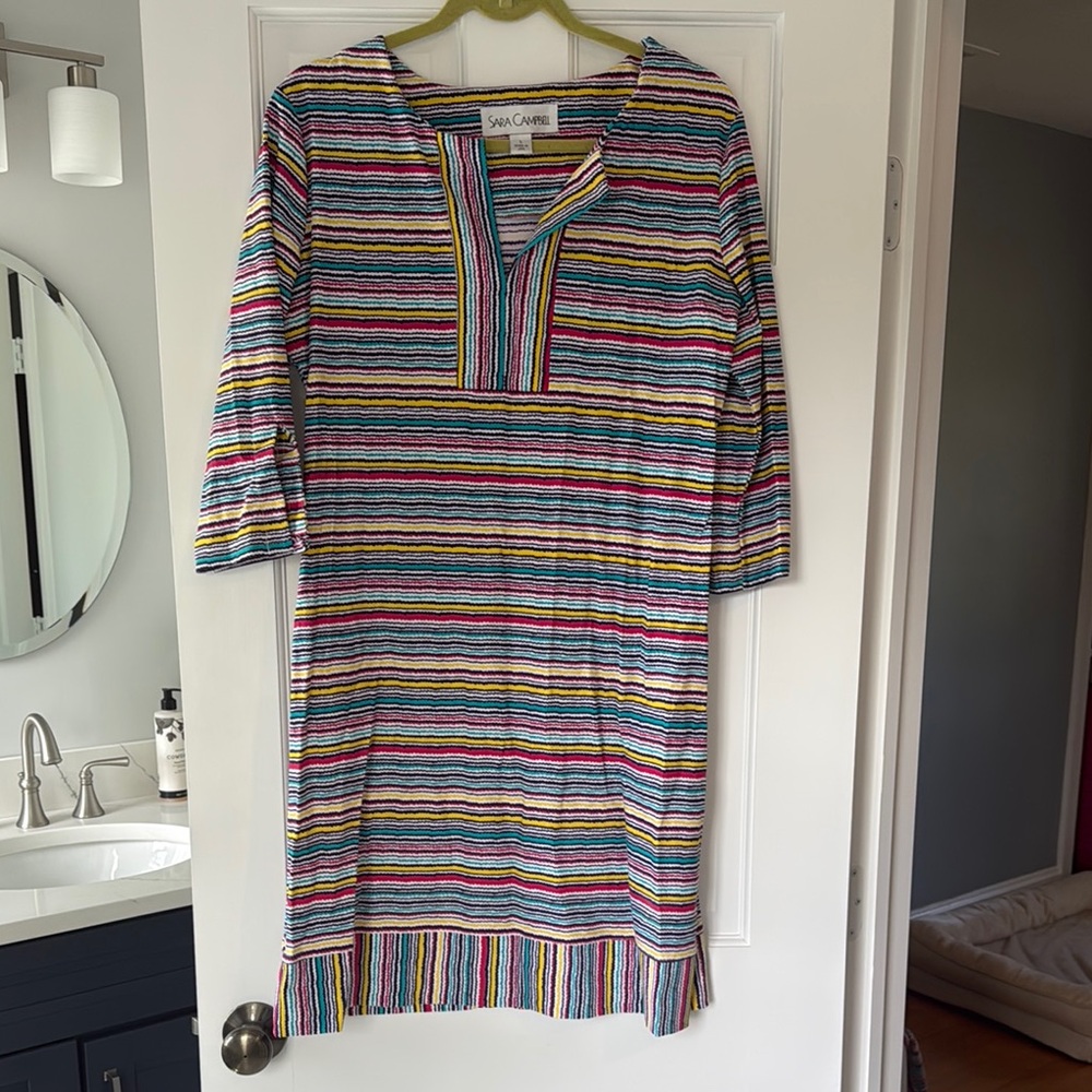 Sara Campbell Multicolor Stripe Cotton Tunic Dress